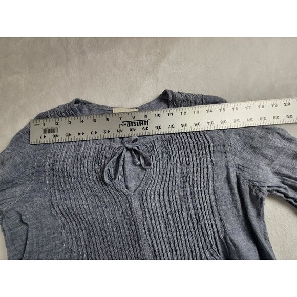 CP Shades Women Long-Sleeve Pintuck Tunic Top Small Linen Gray-Blue Keyhole Neck - Picture 5 of 7